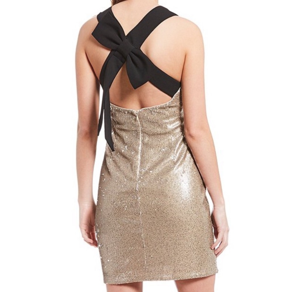 Badgley Mischka Bow Sequin cocktail dress